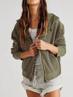 Women's waffle-knit hoodie with drawstring hood