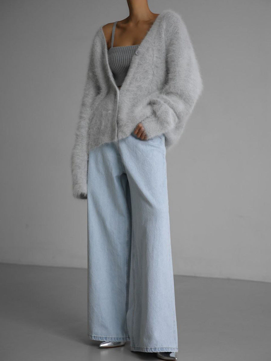 Women's open-front cardigan with long sleeves and ribbed trim