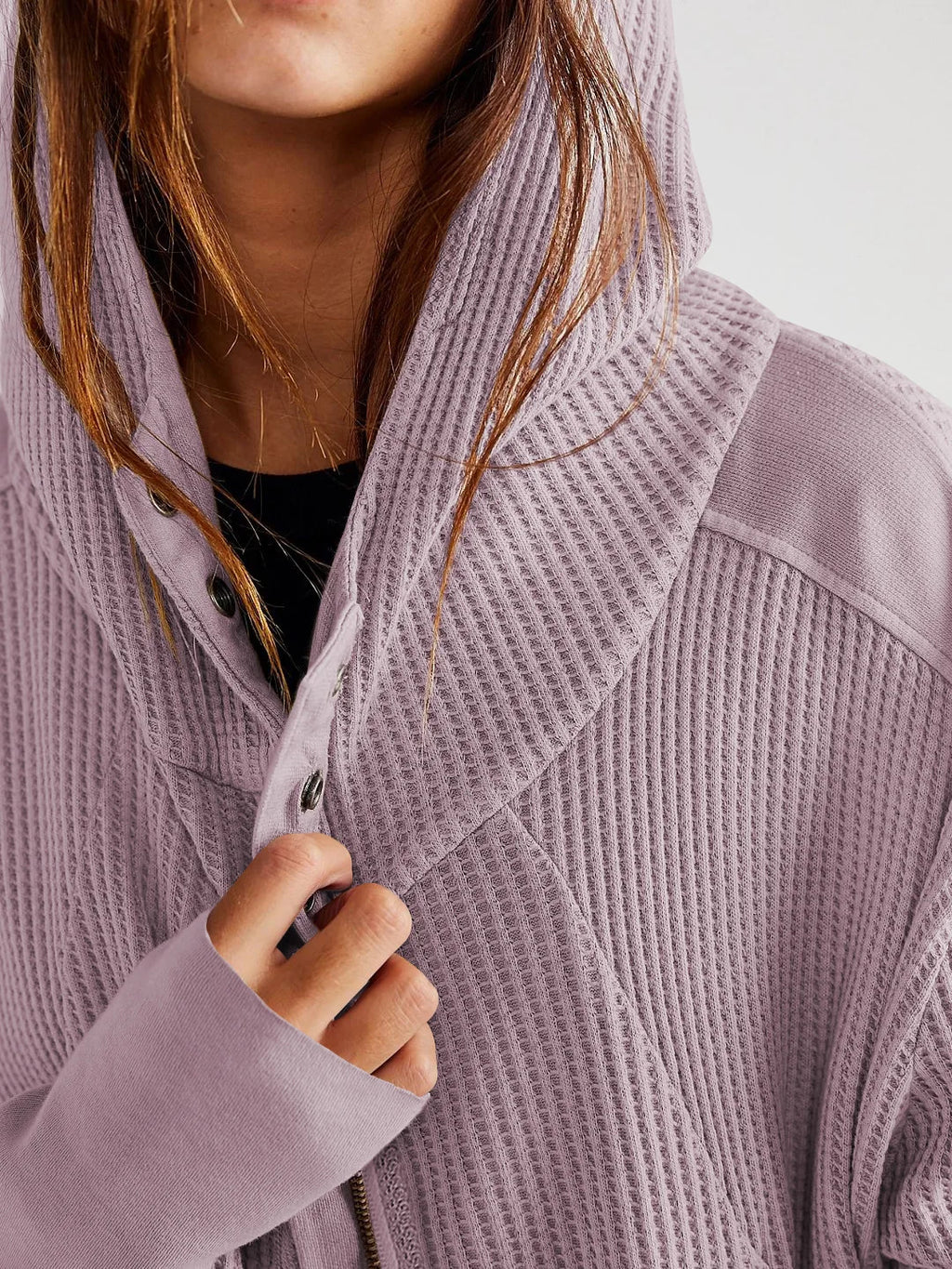 Women's waffle-knit hoodie with drawstring hood
