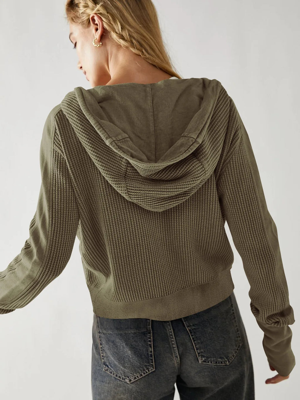 Women's waffle-knit hoodie with drawstring hood