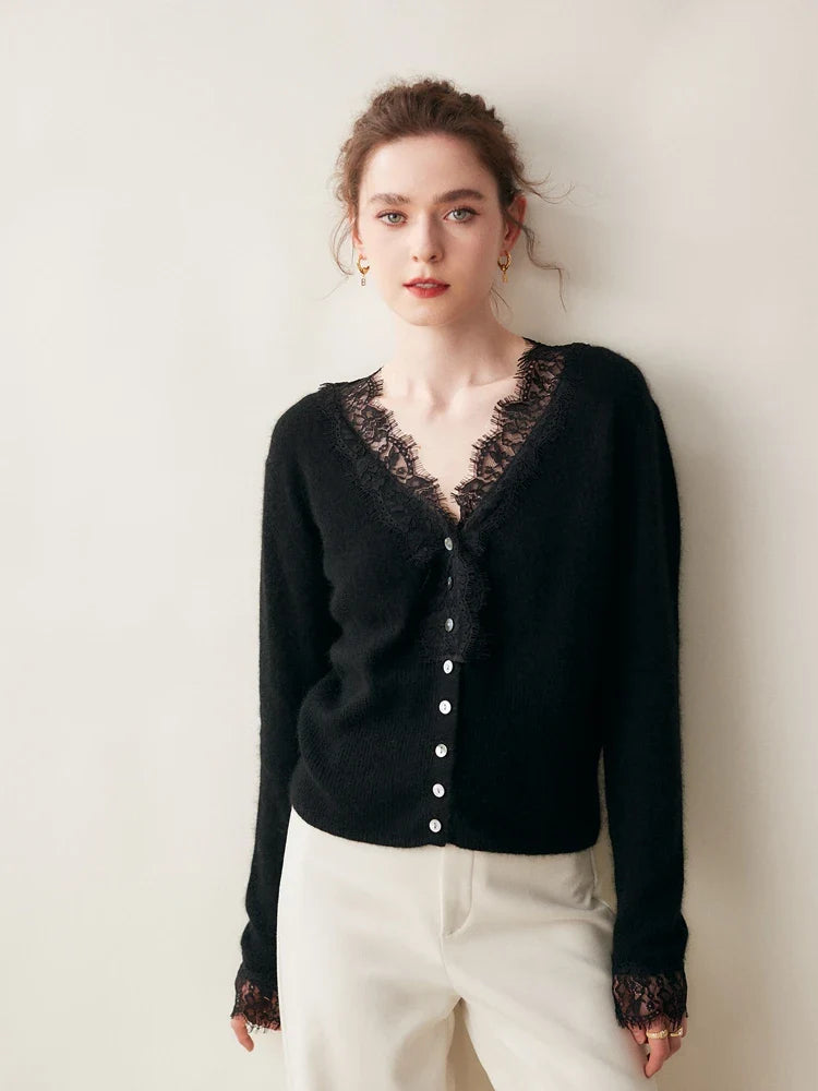 Women's lace cardigan with open-knit pattern