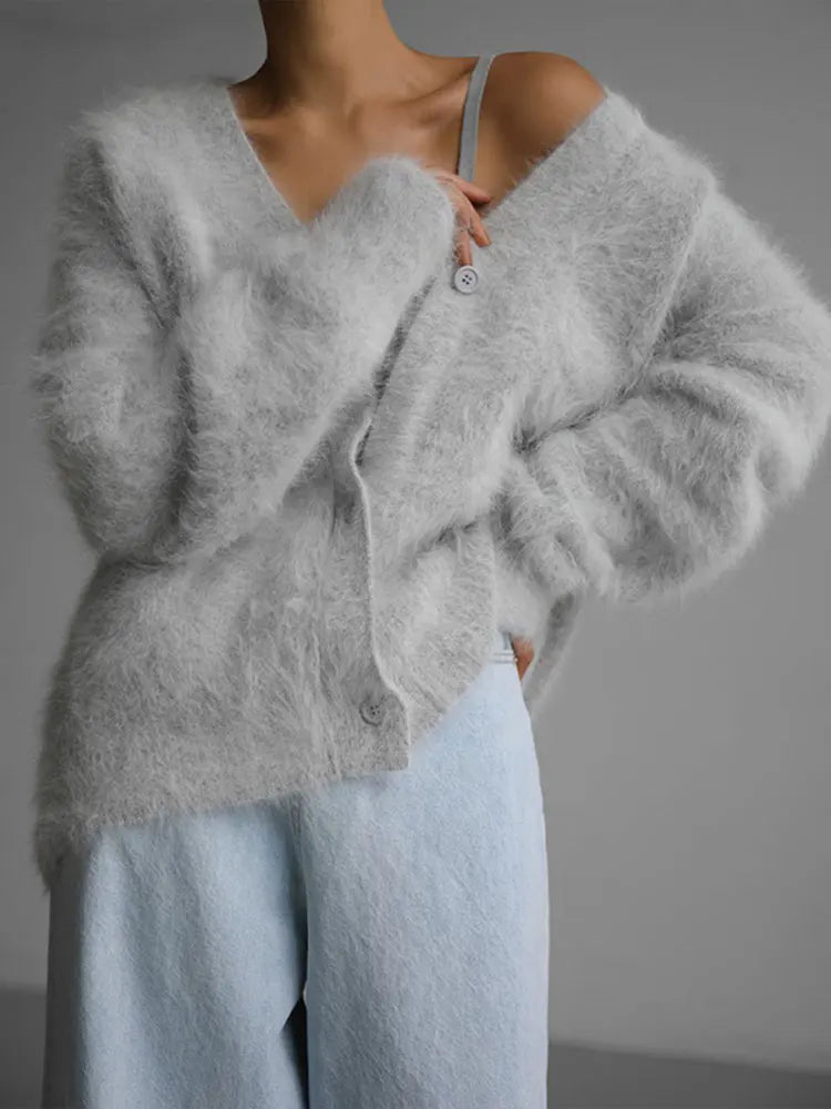 Women's open-front cardigan with long sleeves and ribbed trim