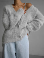 Women's open-front cardigan with long sleeves and ribbed trim