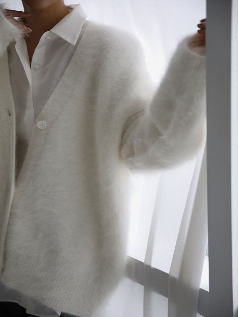 Women's open-front cardigan with long sleeves and ribbed trim