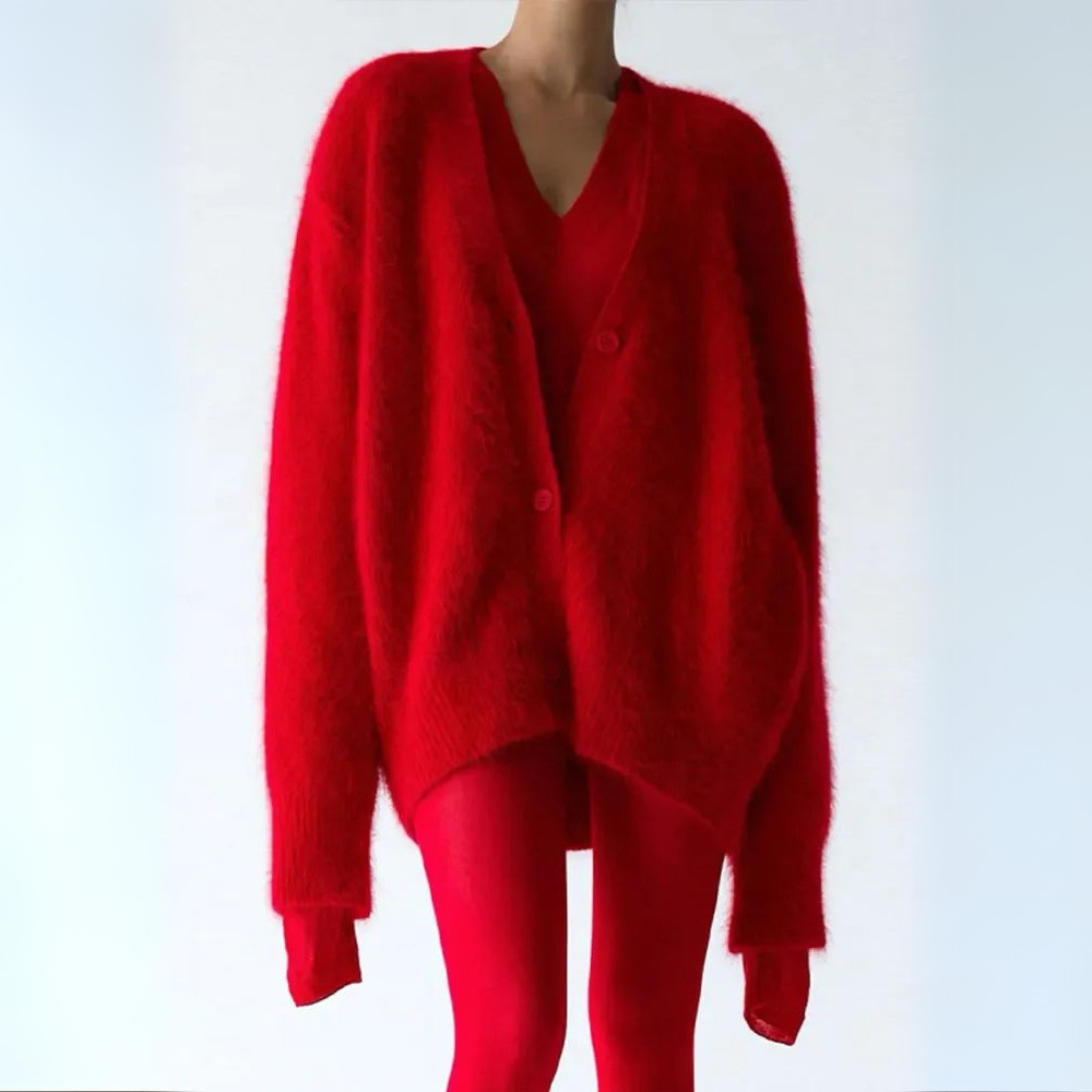 Women's open-front cardigan with long sleeves and ribbed trim