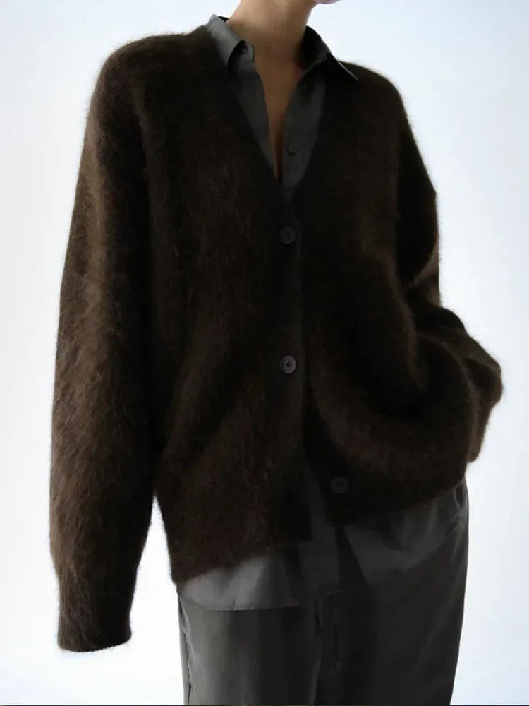 Women's open-front cardigan with long sleeves and ribbed trim