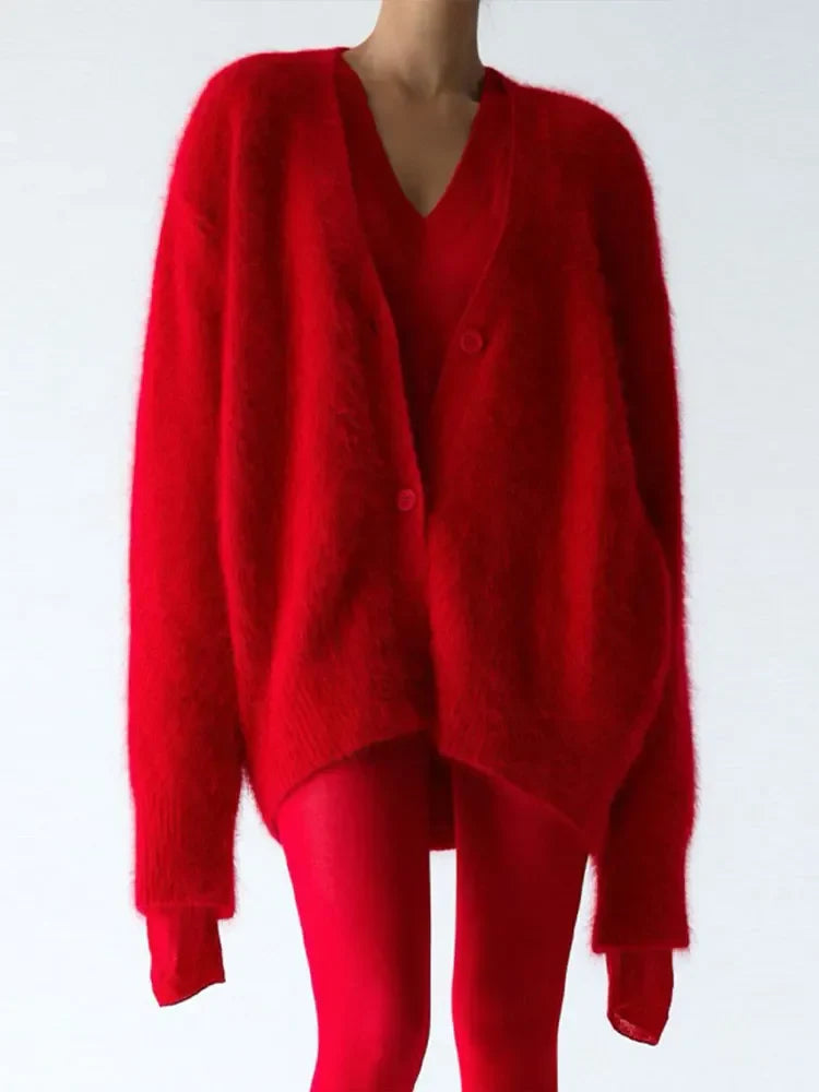 Women's open-front cardigan with long sleeves and ribbed trim