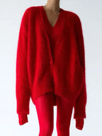 Women's open-front cardigan with long sleeves and ribbed trim