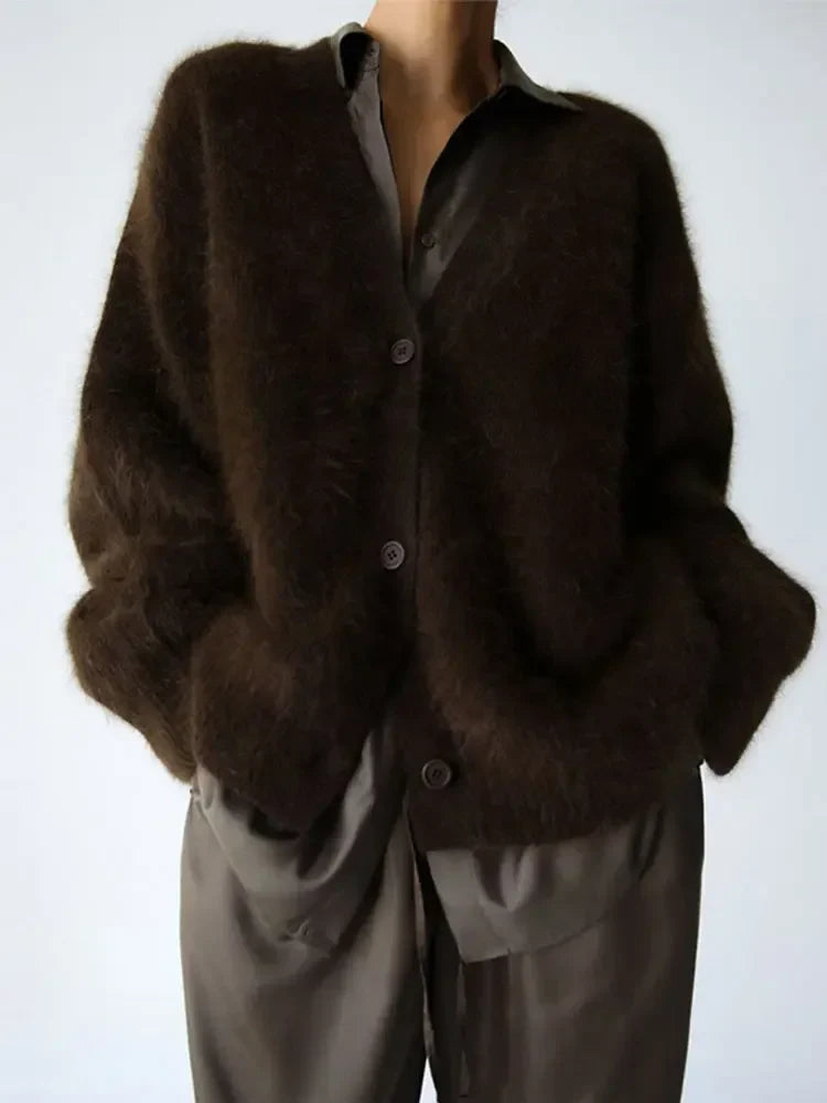 Women's open-front cardigan with long sleeves and ribbed trim