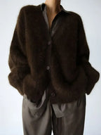 Women's open-front cardigan with long sleeves and ribbed trim