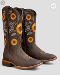 Women's Thick Heel Sunflower Cowboy Boots