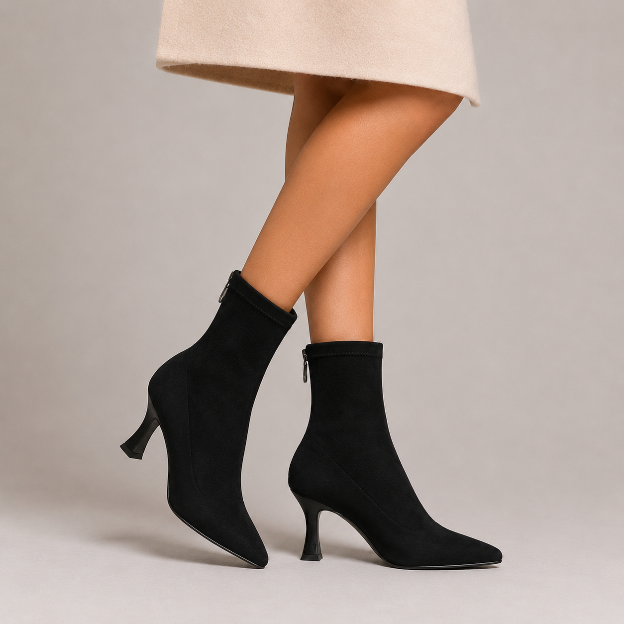 Women’s Pointed-Toe Sock Ankle Boots with Sculpted Heel