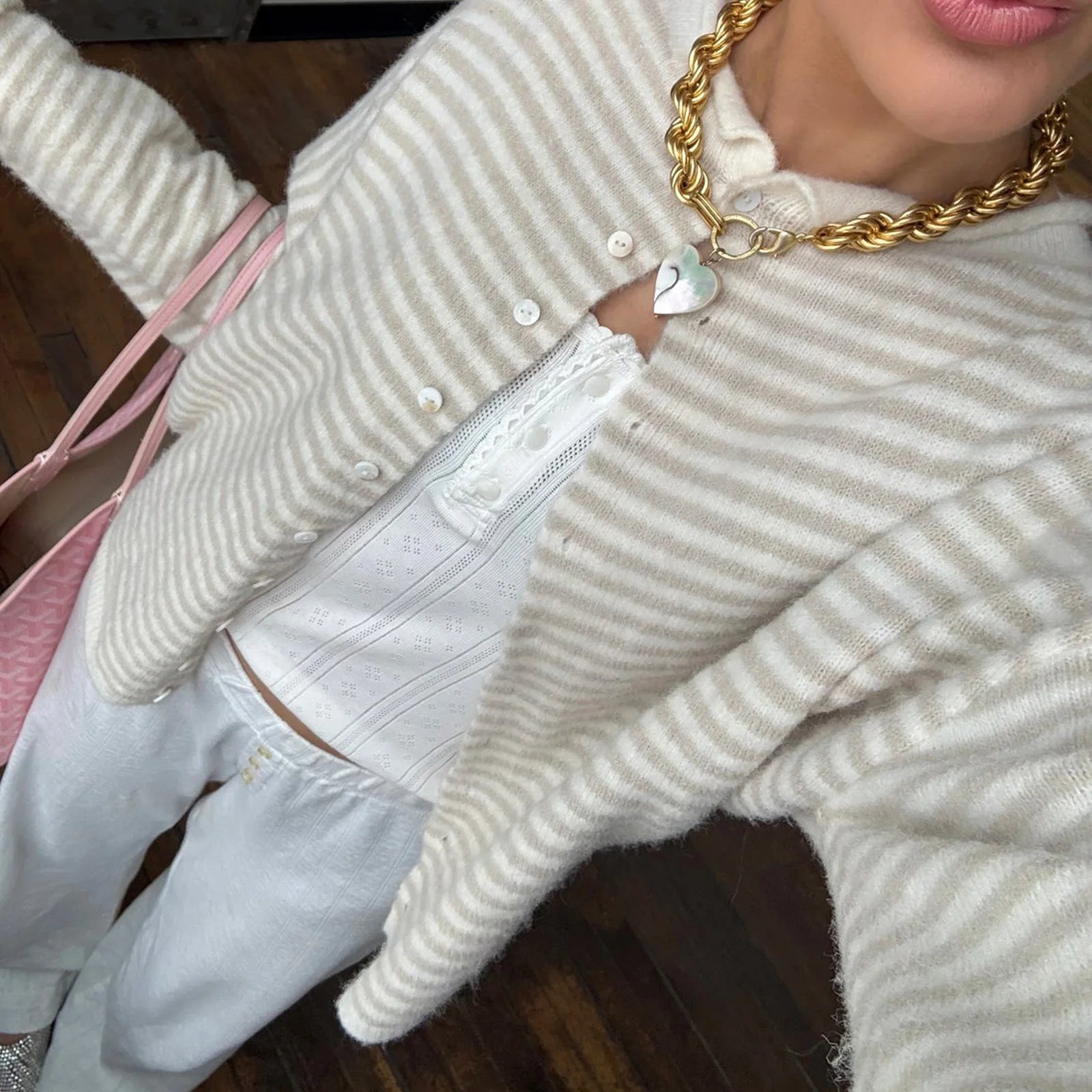 Women's striped cropped cardigan with button front