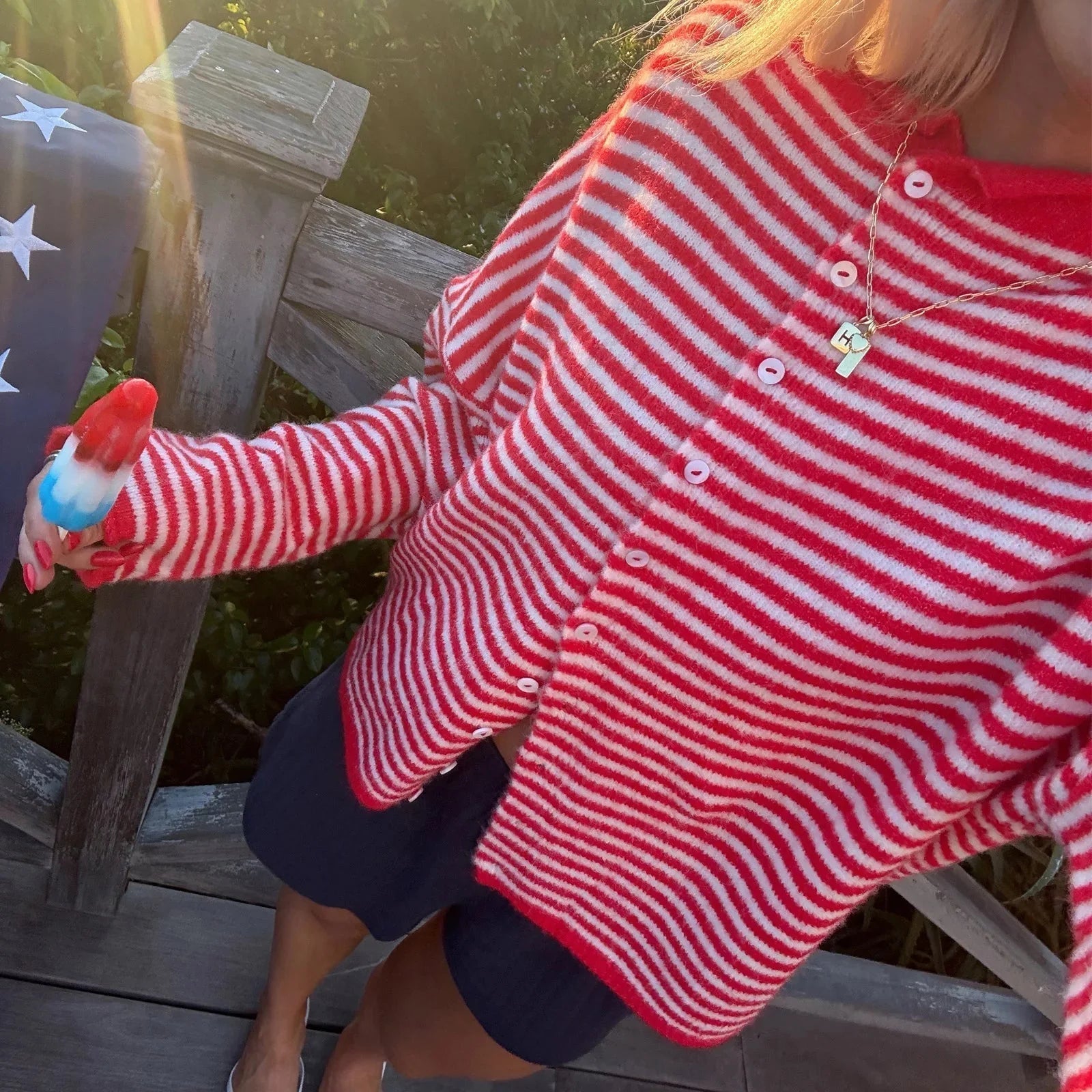 Women's striped cropped cardigan with button front