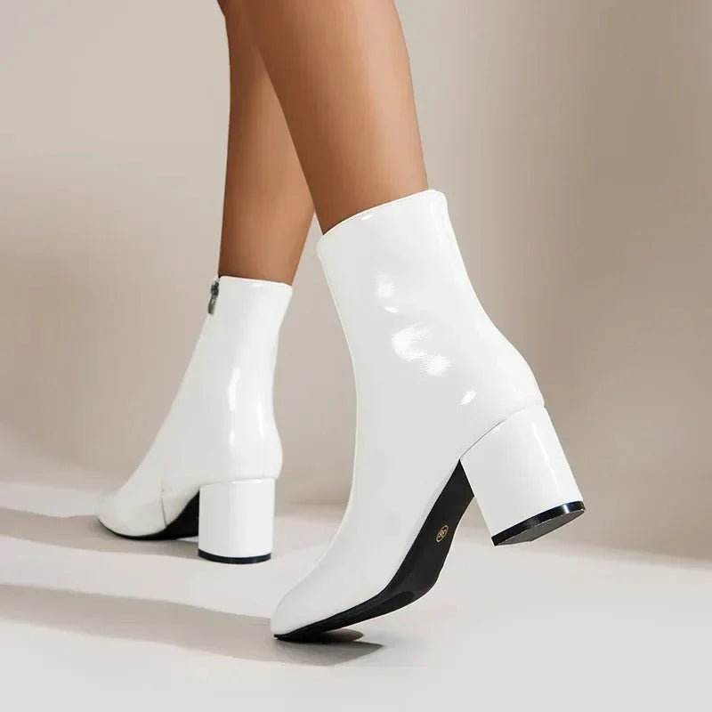 Women’s Pointed-Toe Ankle Boots with Block Heel and Side Zip