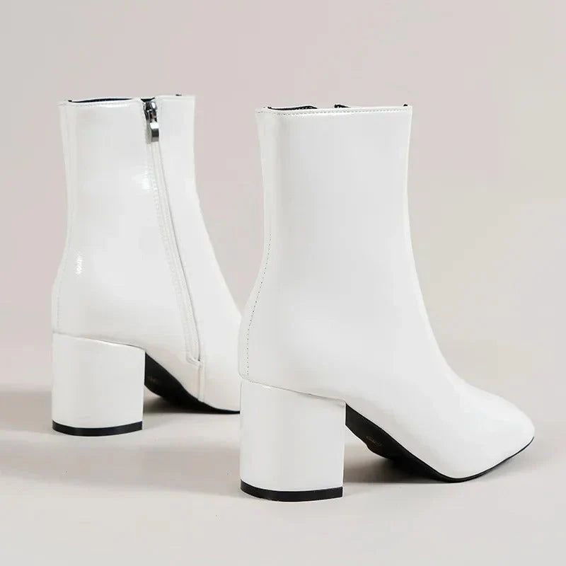 Women’s Pointed-Toe Ankle Boots with Block Heel and Side Zip