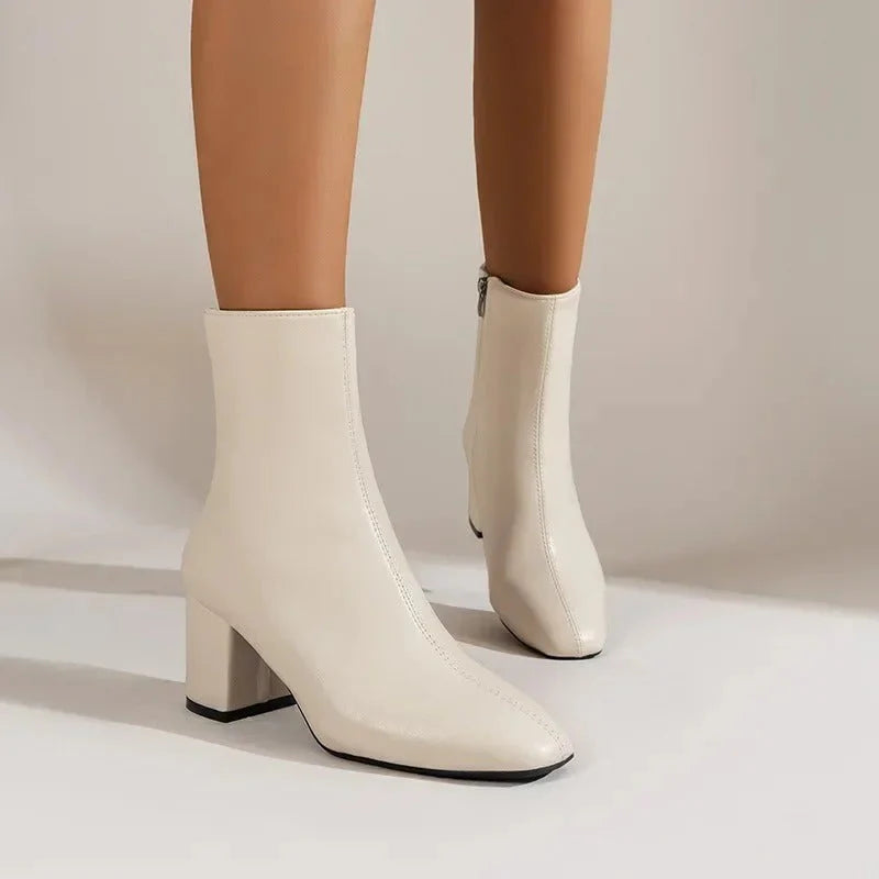 Women’s Pointed-Toe Ankle Boots with Block Heel and Side Zip