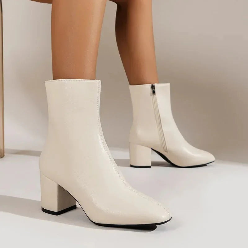 Women’s Pointed-Toe Ankle Boots with Block Heel and Side Zip