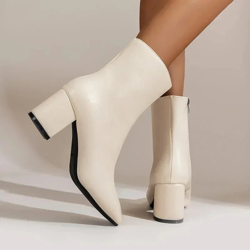 Women’s Pointed-Toe Ankle Boots with Block Heel and Side Zip