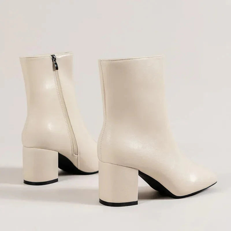 Women’s Pointed-Toe Ankle Boots with Block Heel and Side Zip