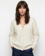 Women's open-front cardigan with long sleeves and ribbed trim