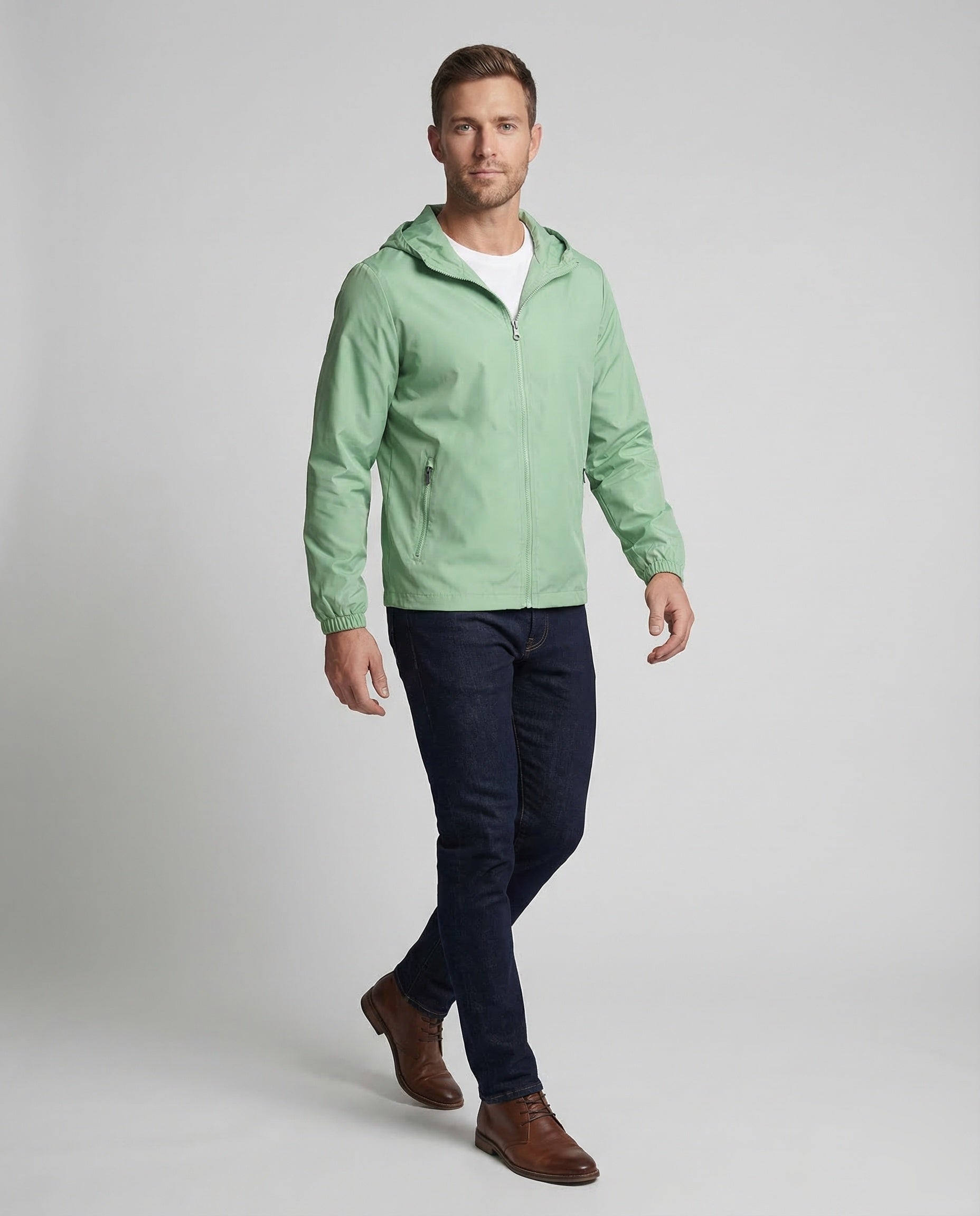 Men's lightweight hooded windbreaker jacket