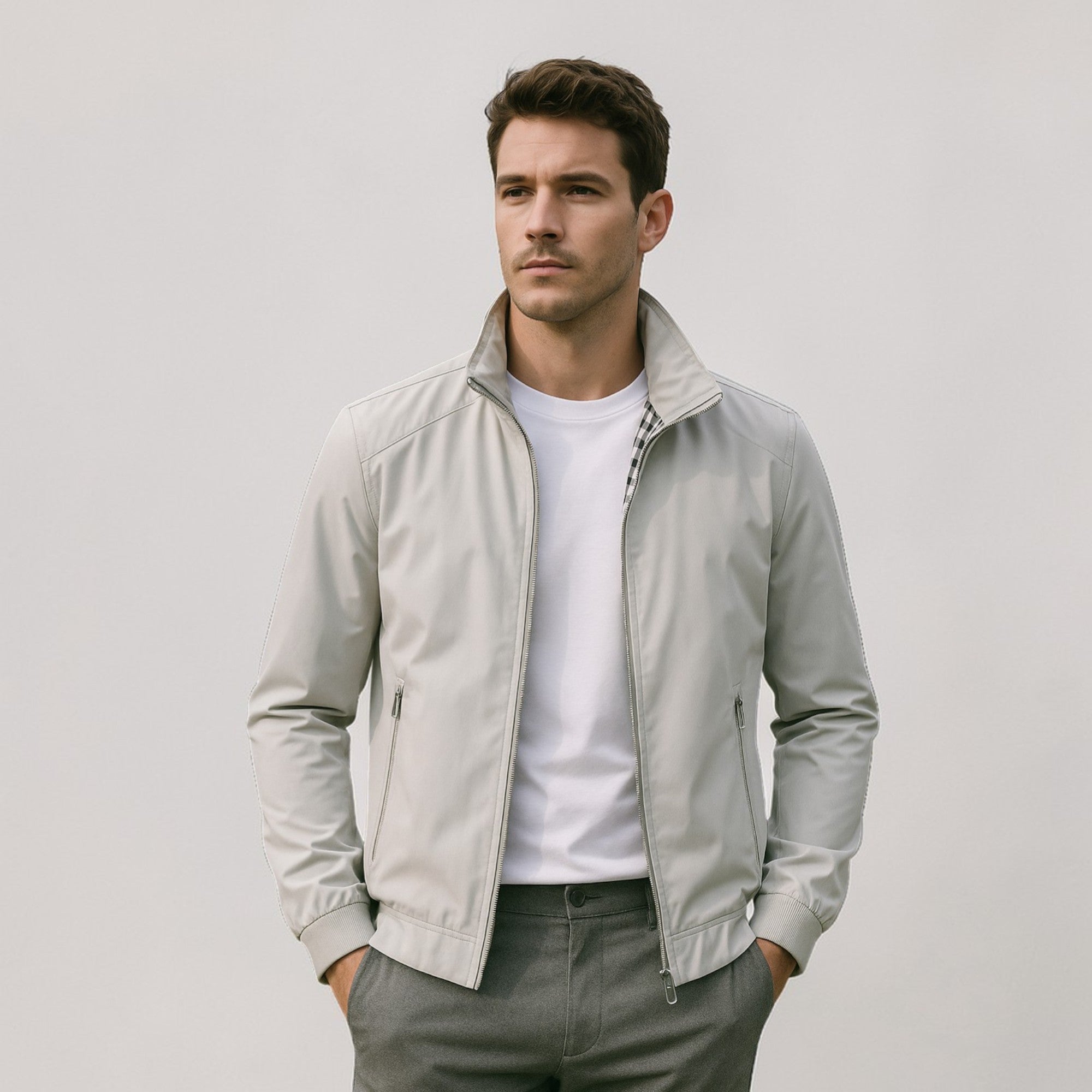 Men's lightweight jacket with structured collar