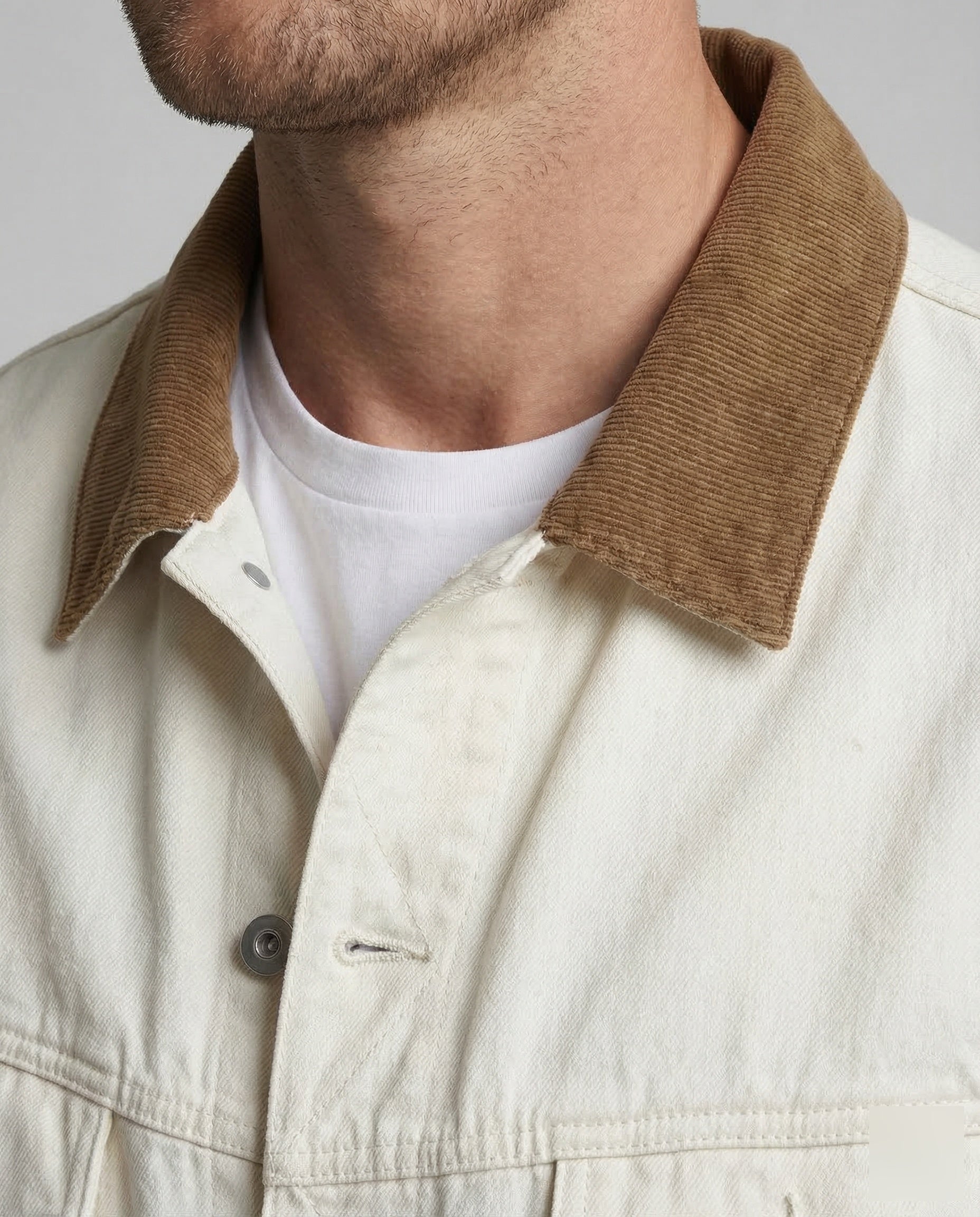 Men's twill trucker jacket with corduroy collar