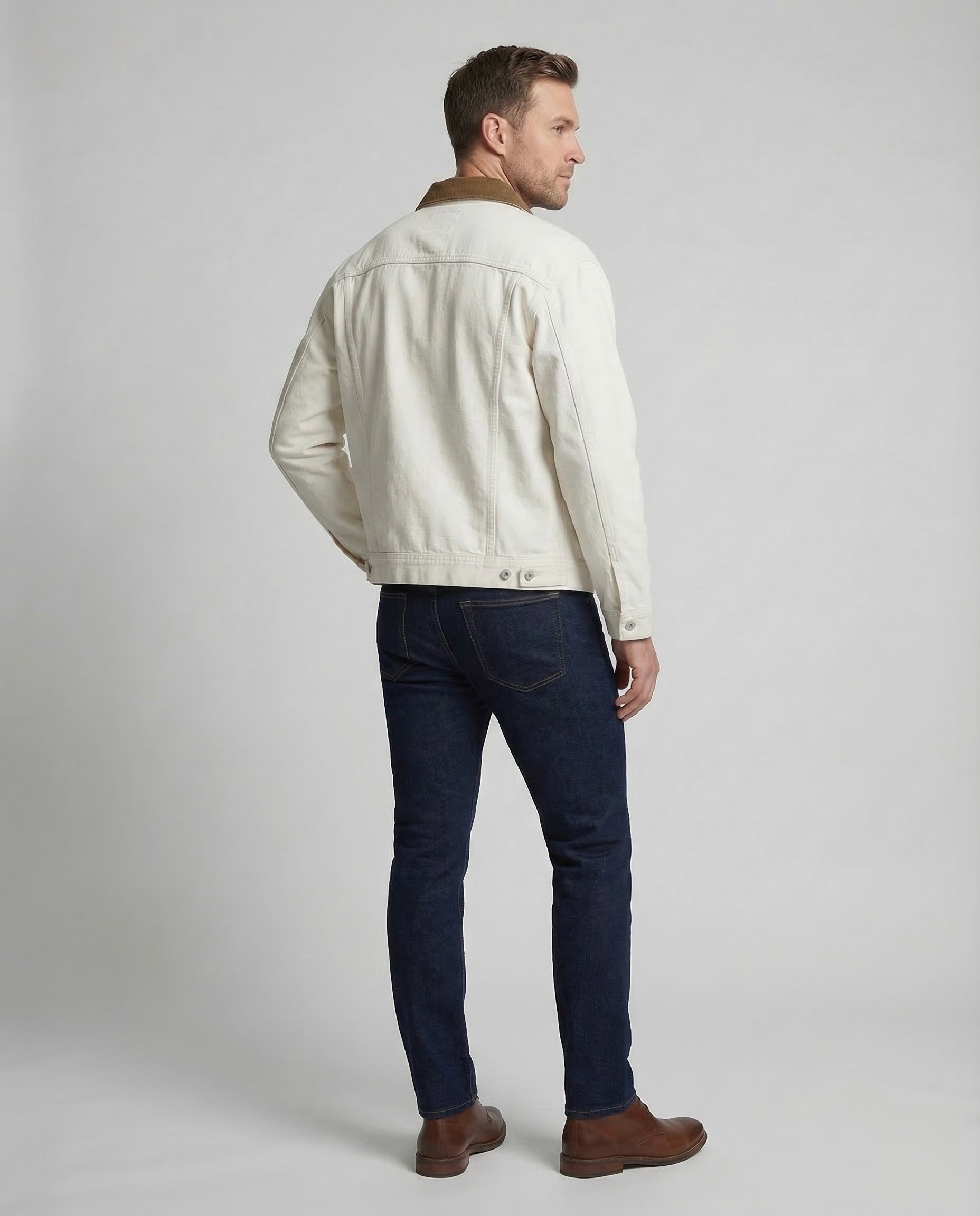 Men's twill trucker jacket with corduroy collar