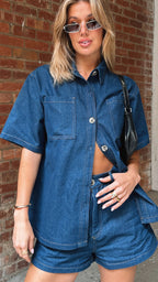 Women's denim oversized shirt and shorts summer set