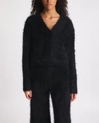 Women's open-front cardigan with long sleeves and ribbed trim