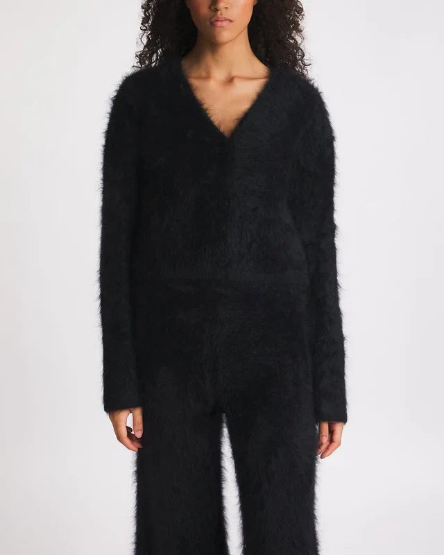 Women's open-front cardigan with long sleeves and ribbed trim
