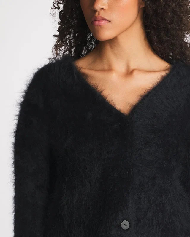 Women's open-front cardigan with long sleeves and ribbed trim