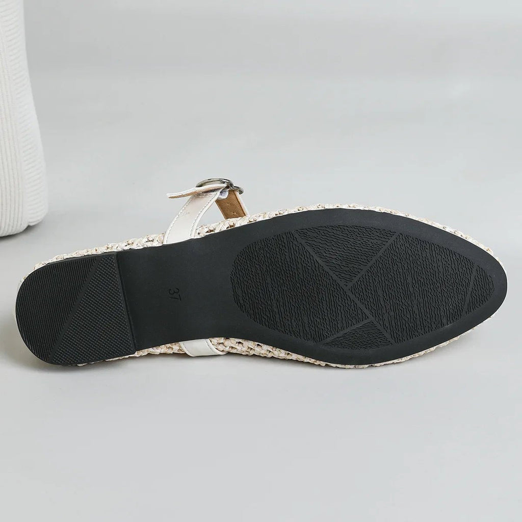 Women's pointed toe Mary Jane flats with open weave
