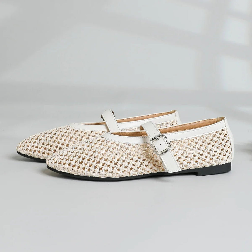 Women's pointed toe Mary Jane flats with open weave
