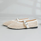 Women's pointed toe Mary Jane flats with open weave