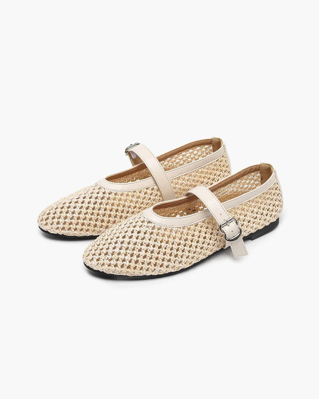 Women's pointed toe Mary Jane flats with open weave