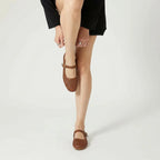 Women's woven mesh Mary Jane flats with buckle strap