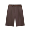 Women's high-waisted pleated bermuda shorts with belt