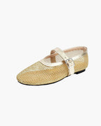 Women's mesh ballet flats with buckle