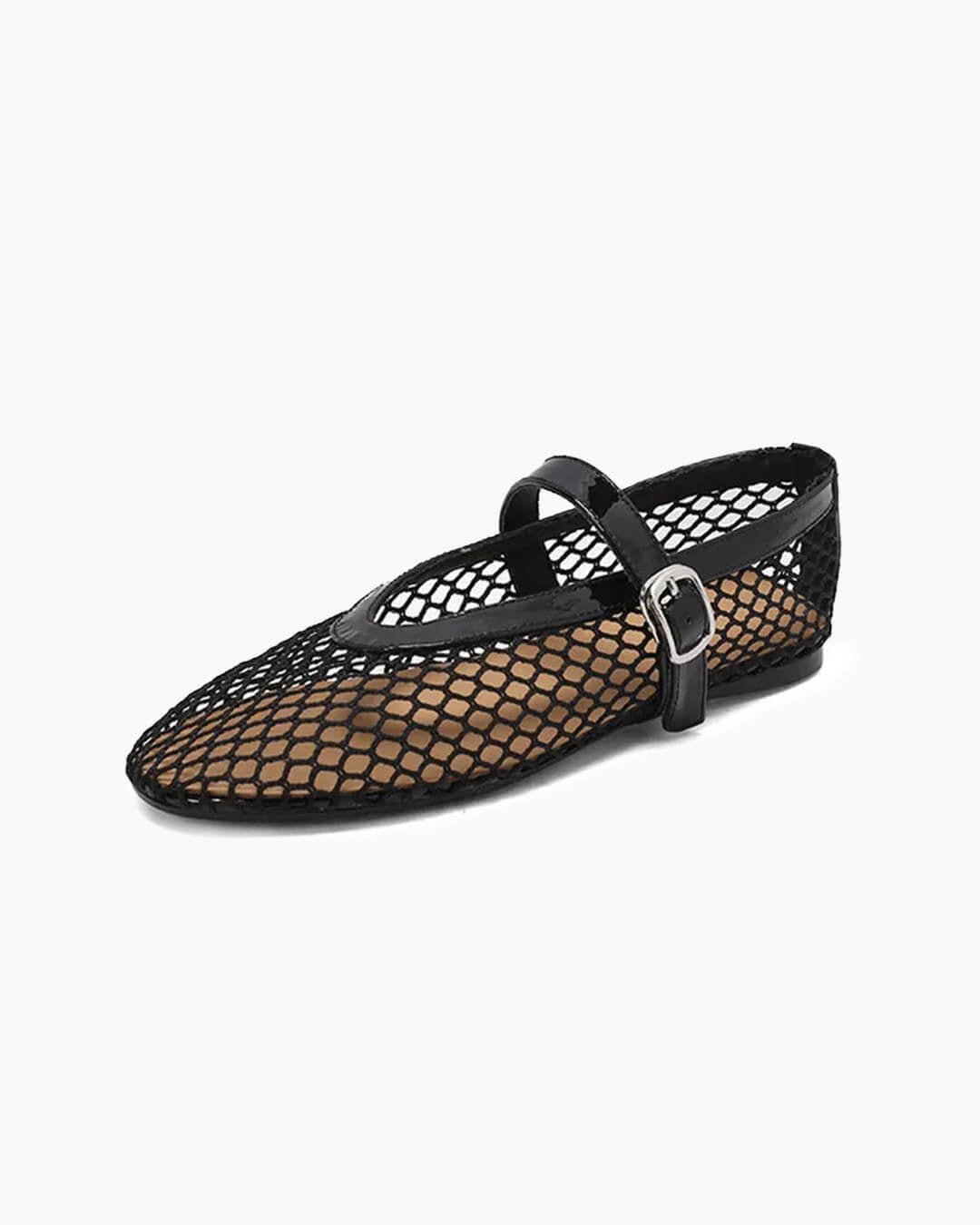 Women's mesh ballet flats with buckle