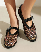 Women's mesh ballet flats with buckle