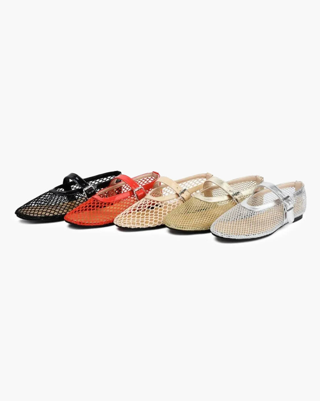 Women's mesh ballet flats with buckle