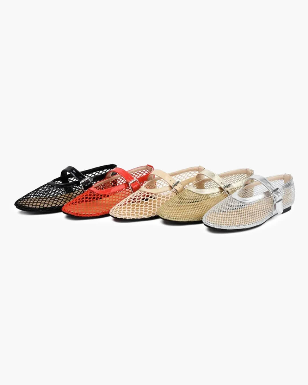 Women's mesh ballet flats with buckle