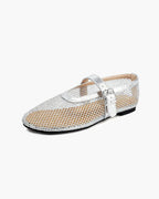 Women's mesh ballet flats with buckle