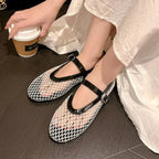 Women's mesh ballet flats with buckle