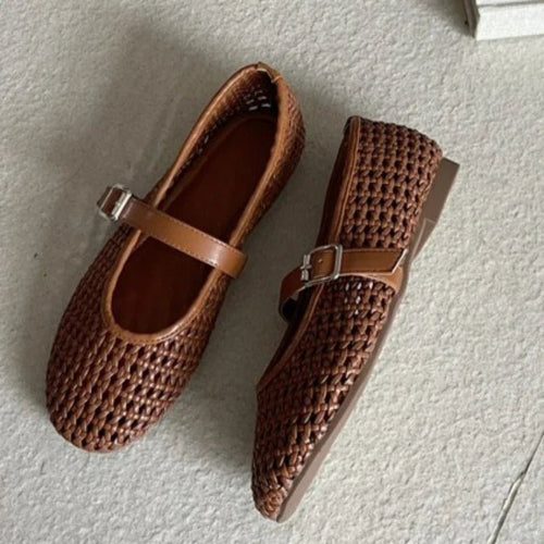 Women's cut-out mesh ballet flats with kitten heel