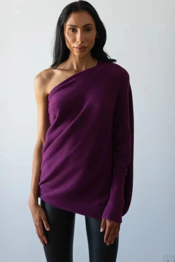 Women's asymmetric draped pullover