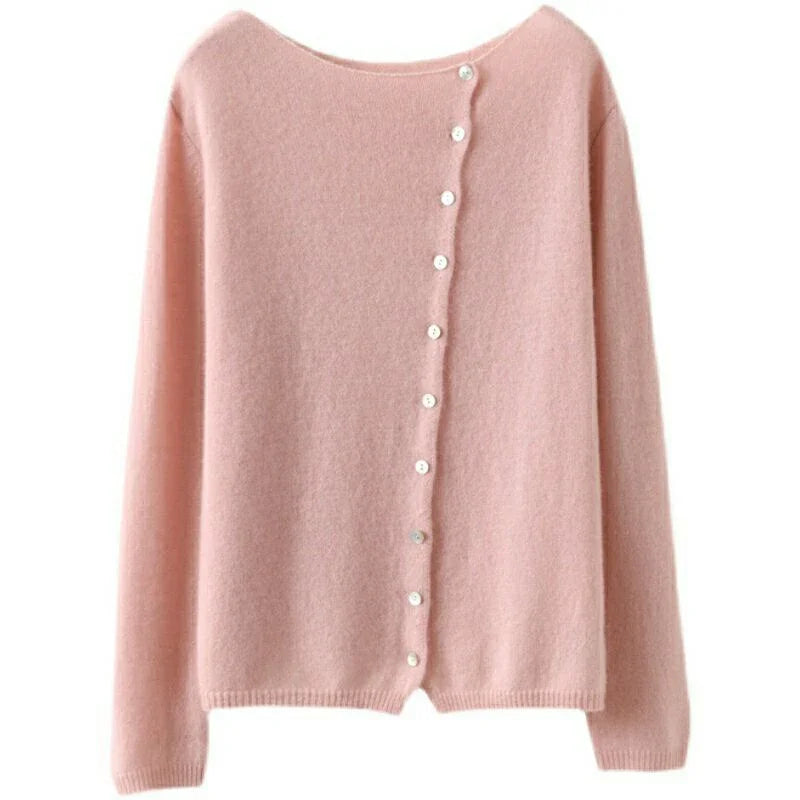 Women's asymmetric sweater with button detail