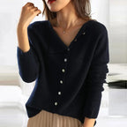 Women's asymmetric sweater with button detail